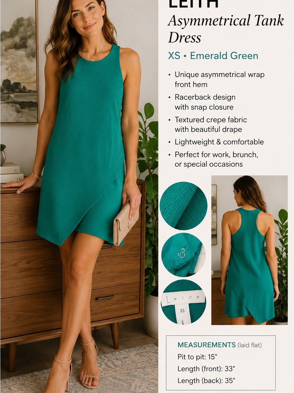 Leith Asymmetrical Green Dress XS